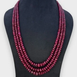 Ruby 5.5-9.5mm Faceted Rondelle Shape AA Grade Beads Necklace - Total 3 Strands of 21-24 Inch.