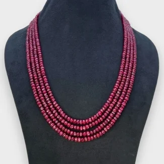 Ruby 4-6mm Faceted Rondelle Shape AA Grade Beads Necklace - Total 4 Strands of 17-19 Inch.