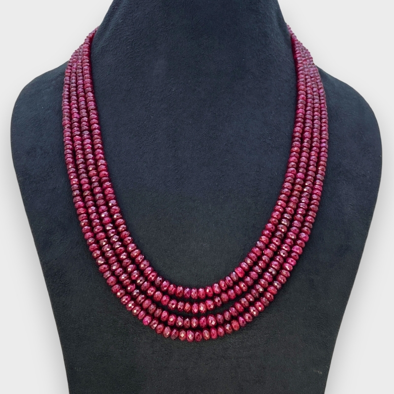 Ruby 4-6mm Faceted Rondelle Shape AA Grade Beads Necklace - Total 4 Strands of 17-19 Inch.