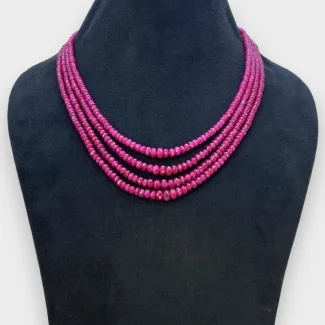 Ruby 3-6.5mm Faceted Rondelle Shape AA Grade Beads Necklace - Total 4 Strands of 14-16 Inch.