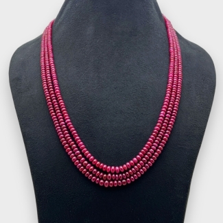 Ruby 3.5-6mm Smooth Rondelle Shape AA Grade Beads Necklace - Total 3 Strands of 18-20 Inch.