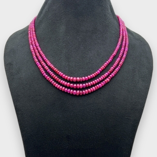 Ruby 3-5.5mm Smooth Rondelle Shape A+ Grade Beads Necklace - Total 3 Strands of 16-18 Inch.