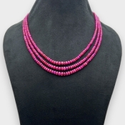 Ruby 3-5.5mm Smooth Rondelle Shape A+ Grade Beads Necklace - Total 3 Strands of 16-18 Inch.