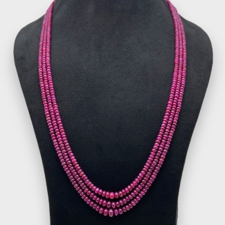Ruby 3-7.5mm Smooth Rondelle Shape A Grade Beads Necklace - Total 3 Strands of 22-24 Inch.