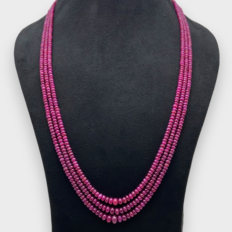 Ruby 3-7.5mm Smooth Rondelle Shape A Grade Beads Necklace - Total 3 Strands of 22-24 Inch.
