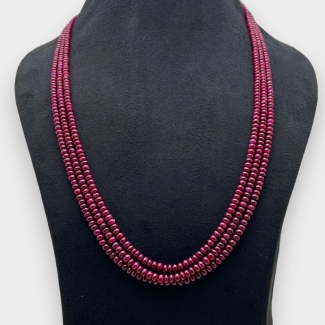 Ruby 3.5-5mm Smooth Rondelle Shape AA Grade Beads Necklace - Total 3 Strands of 21-23 Inch.