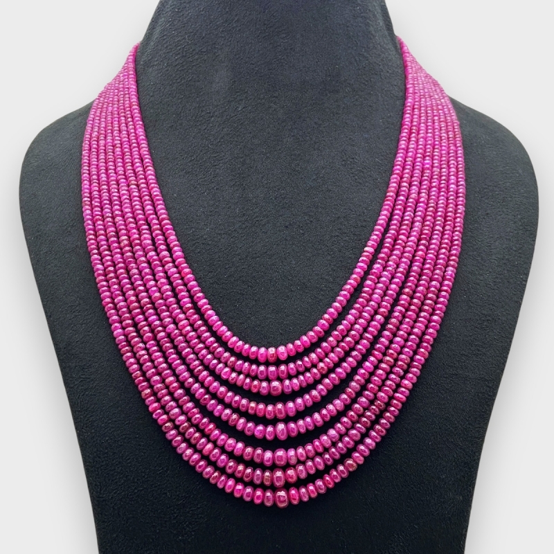Ruby 3-6mm Smooth Rondelle Shape A+ Grade Beads Necklace - Total 8 Strands of 16-20 Inch.