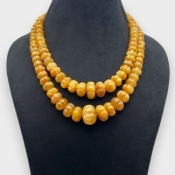 Yellow Sapphire 7-21mm Carved Melon Shape A Grade Beads Necklace - Total 2 Strands of 13-15 Inch.