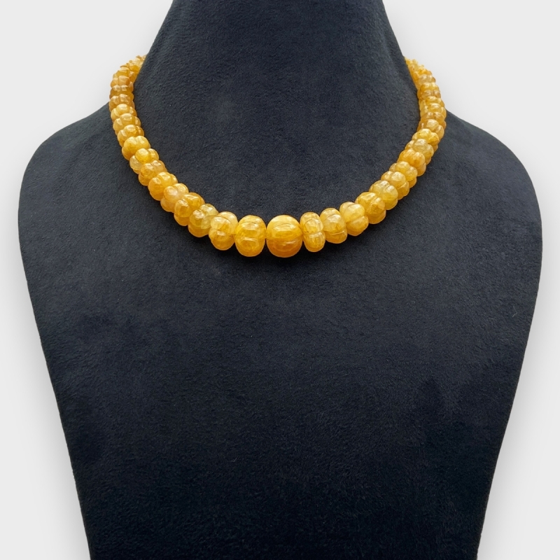 Yellow Sapphire 7-13.5mm Carved Melon Shape A+ Grade Beads Necklace - Total 1 Strand of 16 Inch.
