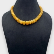Yellow Sapphire 7-13.5mm Carved Melon Shape A+ Grade Beads Necklace - Total 1 Strand of 16 Inch.