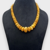Yellow Sapphire 8-21mm Carved Melon Shape A+ Grade Beads Necklace - Total 1 Strand of 16 Inch.