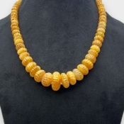 Yellow Sapphire 8-21mm Carved Melon A+ Beads Necklace - 181821