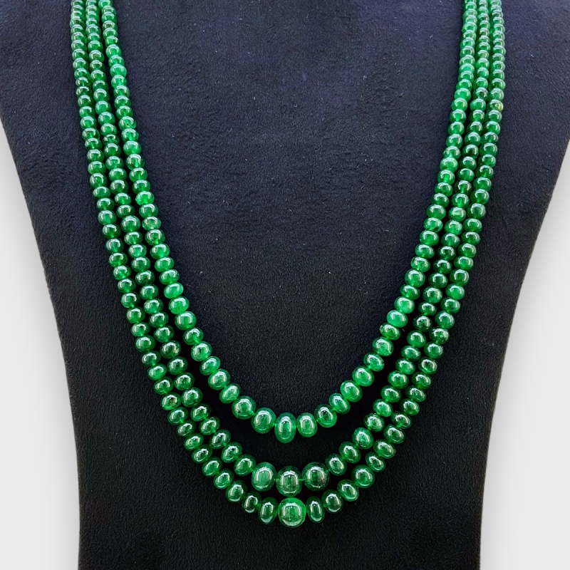Emerald 3-8.5mm Smooth Rondelle 22-24 Inch. Multi Strand Beads Necklace - 338.2 Cts.