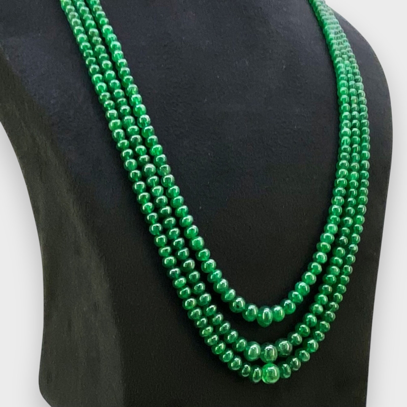 Emerald 3-8.5mm Smooth Rondelle 22-24 Inch. Multi Strand Beads Necklace - 338.2 Cts.