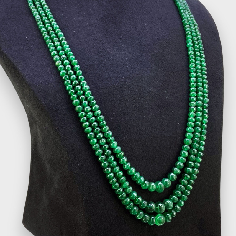 Emerald 3-8.5mm Smooth Rondelle 22-24 Inch. Multi Strand Beads Necklace - 338.2 Cts.