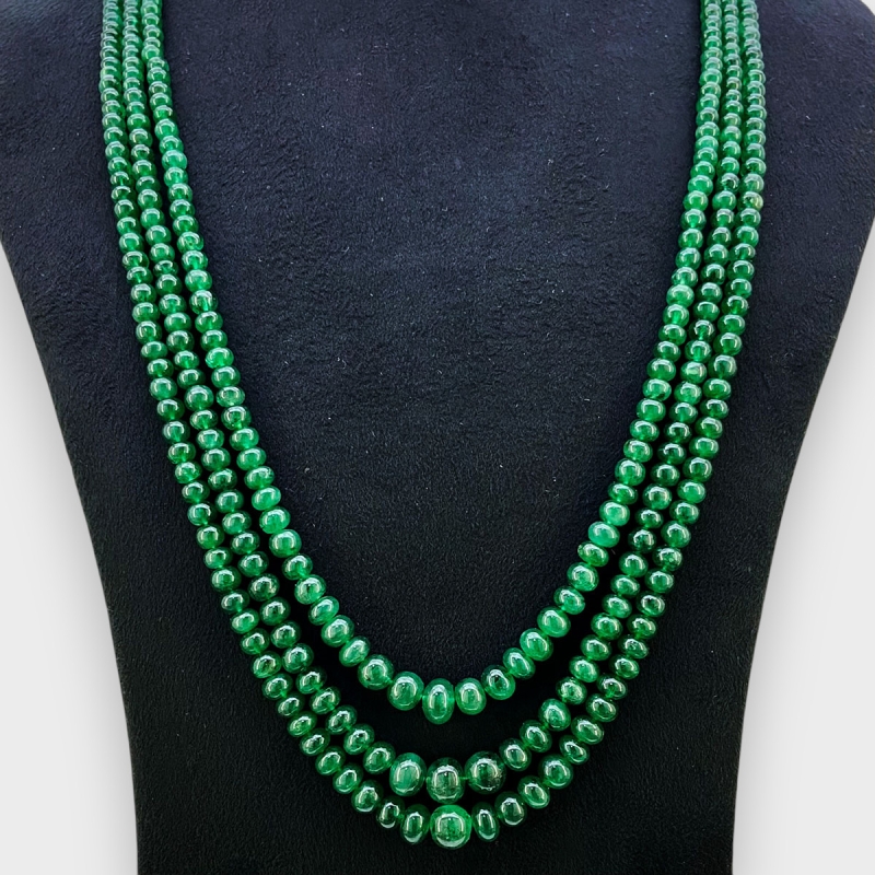 Emerald 3-8.5mm Smooth Rondelle 22-24 Inch. Multi Strand Beads Necklace - 338.2 Cts.