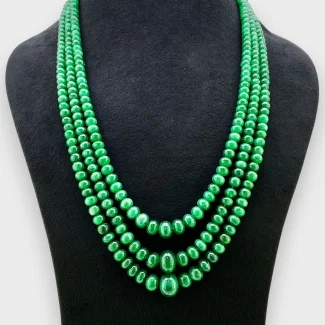 Emerald 5-13mm Smooth Rondelle 17-20 Inch. Multi Strand Beads Necklace - 490.3 Cts.