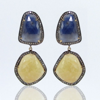 Multi Sapphire and Diamond 925 Sterling Silver Earrings