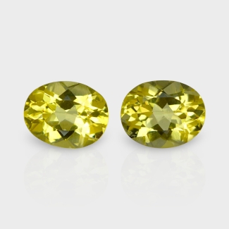 Yellow Beryl 10X8mm Faceted Oval AAA Grade Matched Gemstones Pair - 158274