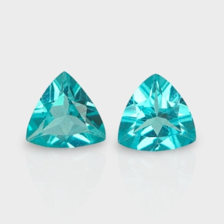 Sea Green Apatite 6mm Faceted Trillion AAA Grade Matched Gemstones Pair - 158698