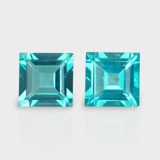 Sea Green Apatite 6mm Step Cut Square AAA Grade Matched Gemstones Pair - 158701