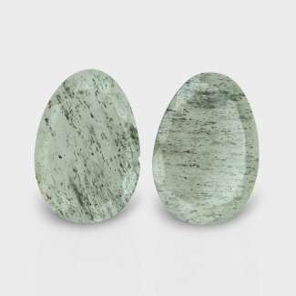 Green Rutile 26x18mm Rose Cut Irregular AAA Grade Matched Gemstones Pair - 143526