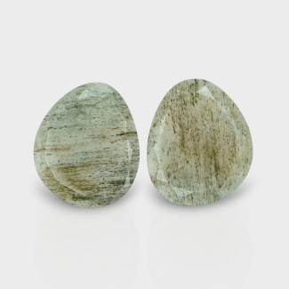 Green Rutile 28x24mm Rose Cut Irregular AAA Grade Matched Gemstones Pair - 143527