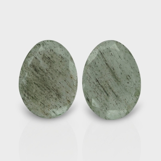 Green Rutile 30x23mm Rose Cut Irregular AAA Grade Matched Gemstones Pair - 143528