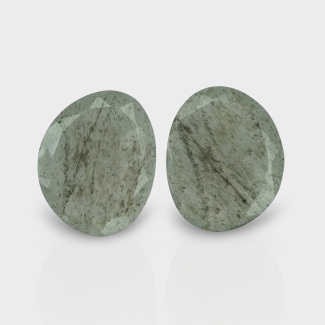 Green Rutile 27x22mm Rose Cut Irregular AAA Grade Matched Gemstones Pair - 143530