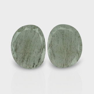 Green Rutile 35x28mm Rose Cut Irregular AAA Grade Matched Gemstones Pair - 143531