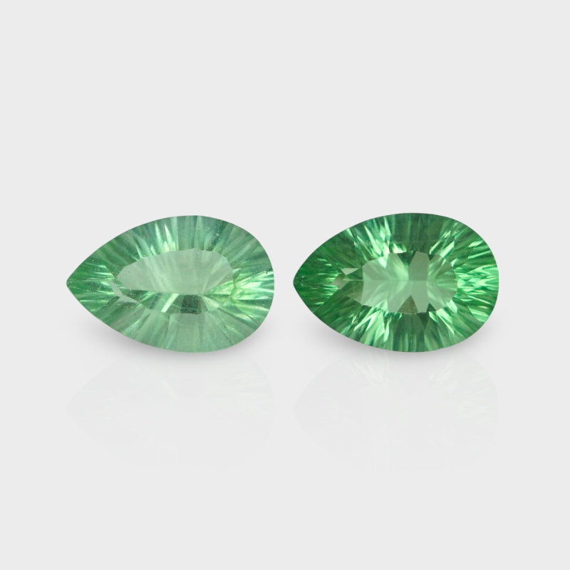 Green Fluorite 15x10mm Concave Cut Pear AAA Grade Matched Gemstones Pair - 159247