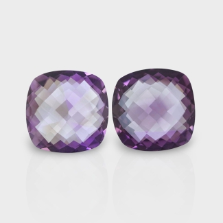 Brazilian Amethyst 18mm Checkerboard Square Cushion AAA Grade Matched Gemstones Pair - 159667