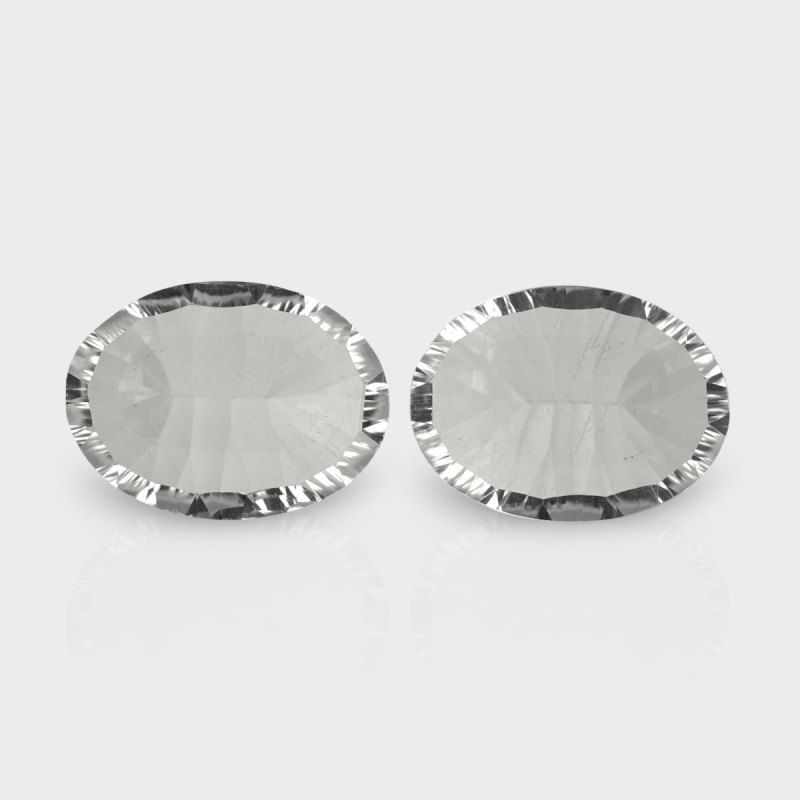 Crystal Quartz 16x12mm Concave Cut Oval AAA Matched Gemstones Pair - 181722