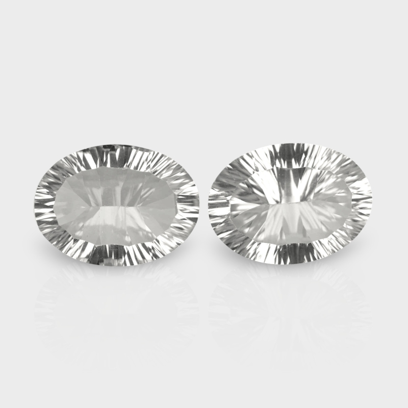 Crystal Quartz 16x12mm Concave Cut Oval AAA Matched Gemstones Pair - 181722