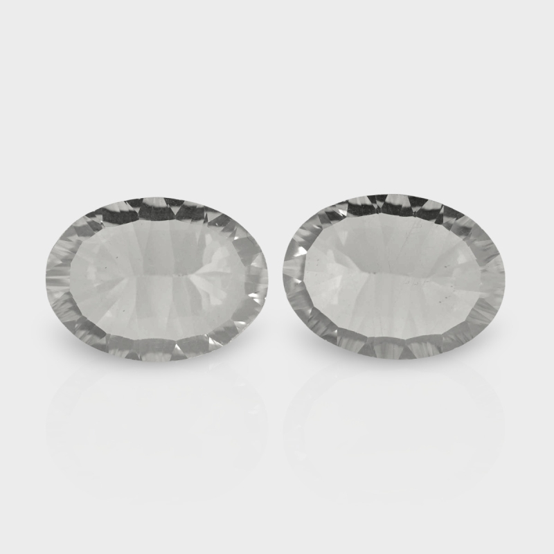 Crystal Quartz 16x12mm Concave Cut Oval AAA Matched Gemstones Pair - 181732