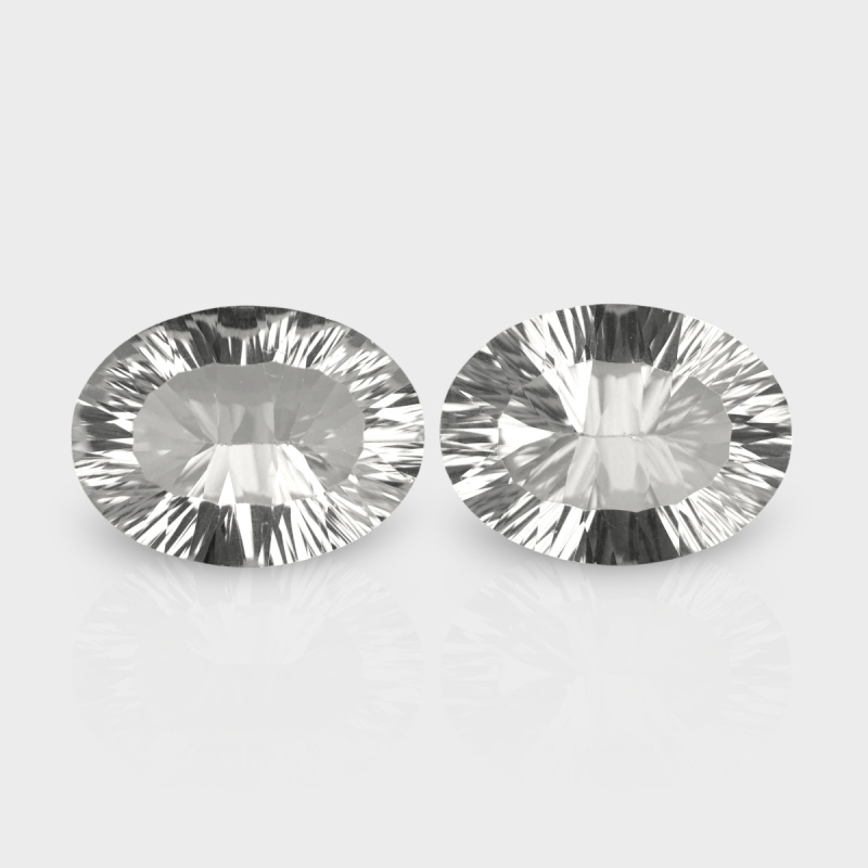 Crystal Quartz 16x12mm Concave Cut Oval AAA Matched Gemstones Pair - 181732