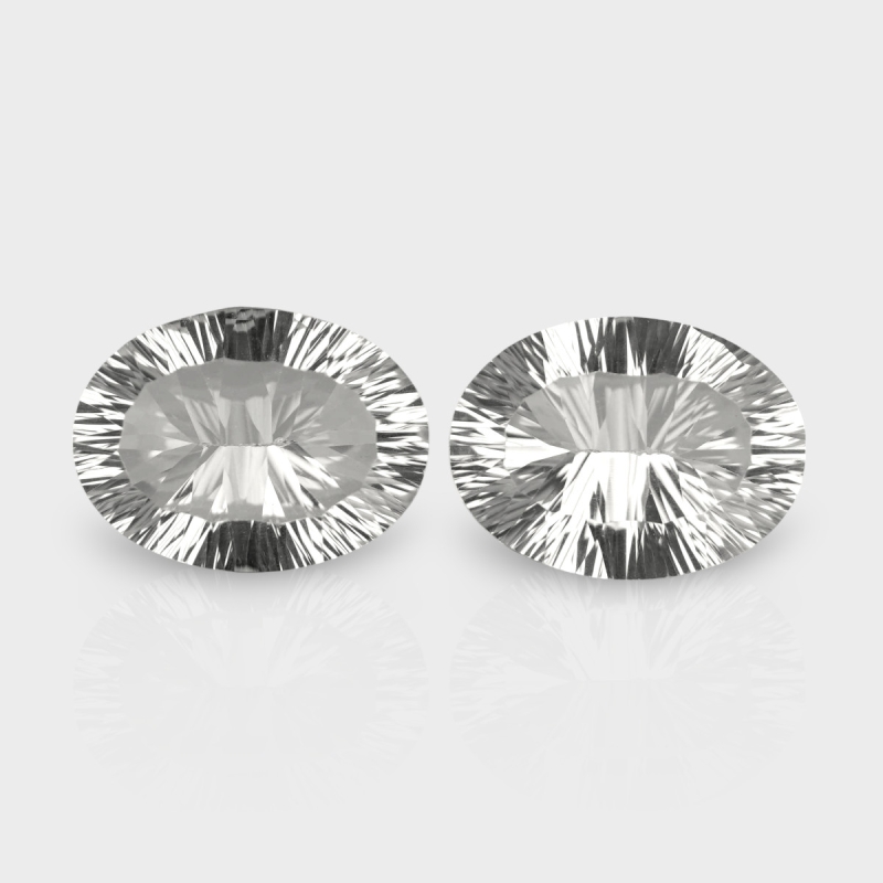 Crystal Quartz 16x12mm Concave Cut Oval AAA Matched Gemstones Pair - 181733