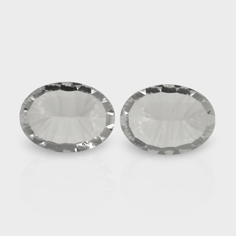 Crystal Quartz 16x12mm Concave Cut Oval AAA Matched Gemstones Pair - 181734