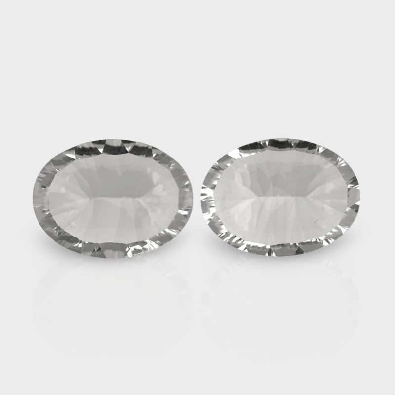 Crystal Quartz 16x12mm Concave Cut Oval AAA Matched Gemstones Pair - 181735