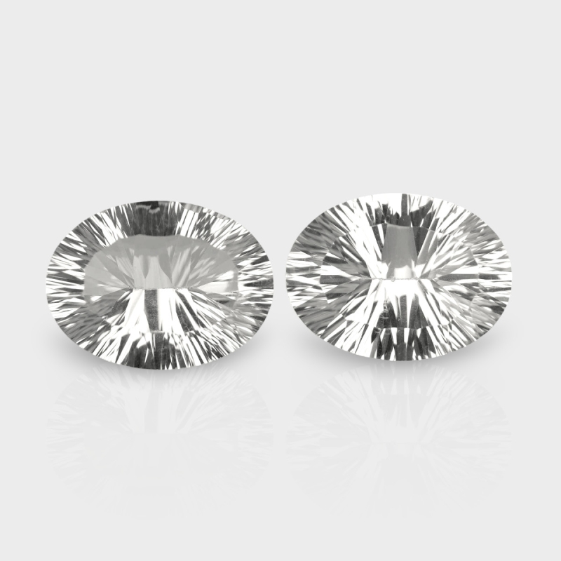 Crystal Quartz 16x12mm Concave Cut Oval AAA Matched Gemstones Pair - 181735