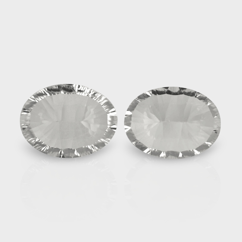 Crystal Quartz 20x15mm Concave Cut Oval AAA Matched Gemstones Pair - 181739