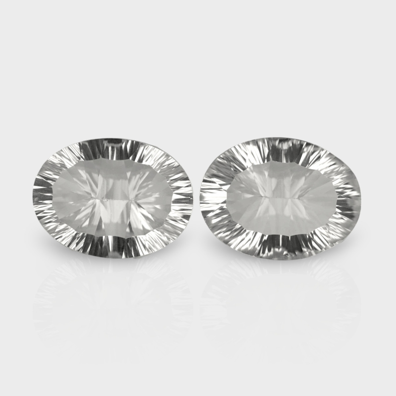 Crystal Quartz 20x15mm Concave Cut Oval AAA Matched Gemstones Pair - 181739