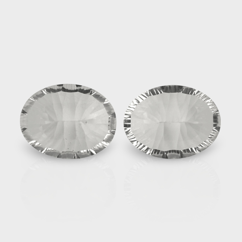 Crystal Quartz 20x15mm Concave Cut Oval AAA Matched Gemstones Pair - 181740