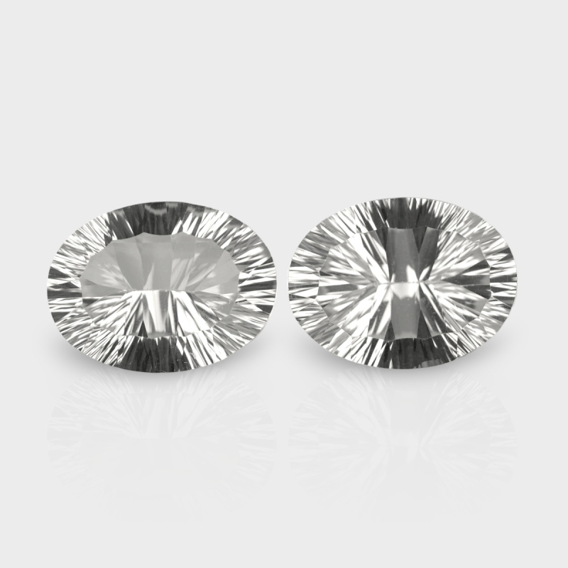 Crystal Quartz 20x15mm Concave Cut Oval AAA Matched Gemstones Pair - 181741