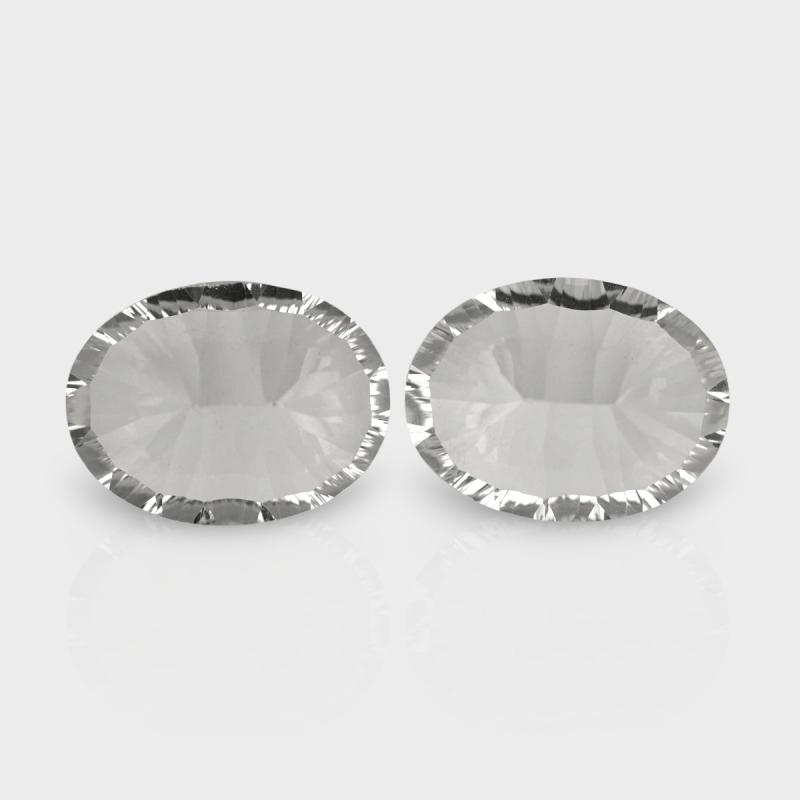 Crystal Quartz 20x15mm Concave Cut Oval AAA Matched Gemstones Pair - 181742