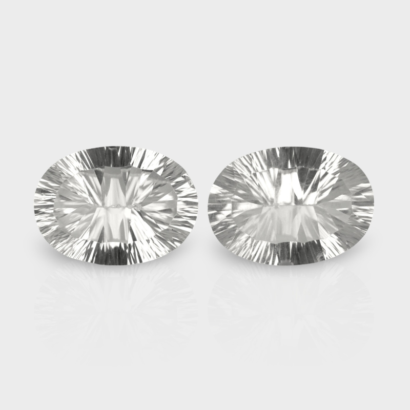 Crystal Quartz 18x13mm Concave Cut Oval AAA Matched Gemstones Pair - 181930