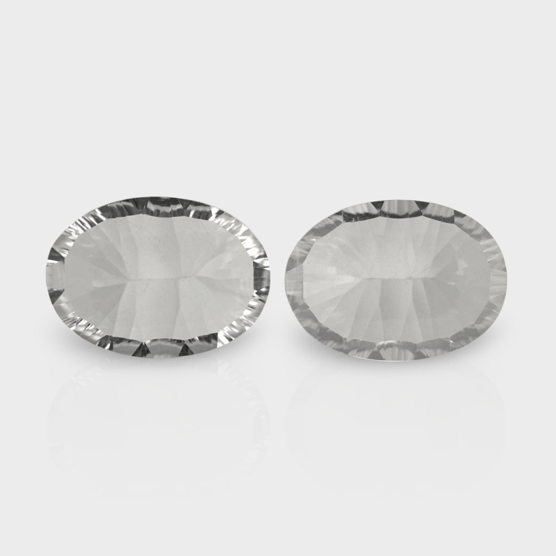 Crystal Quartz 18x13mm Concave Cut Oval AAA Matched Gemstones Pair - 181931