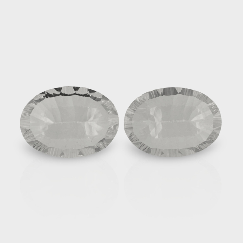 Crystal Quartz 18x13mm Concave Cut Oval AAA Matched Gemstones Pair - 181933