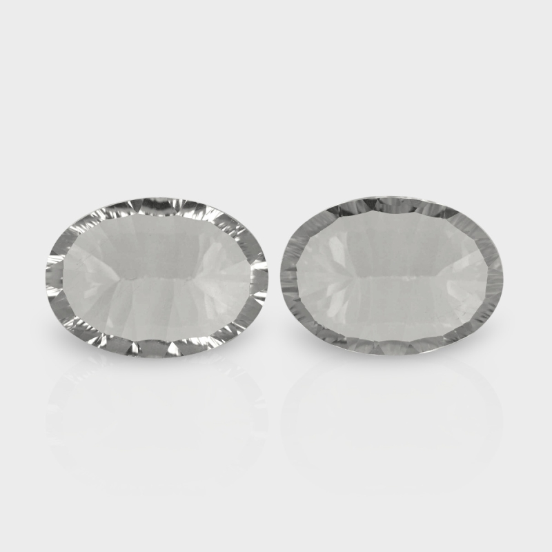 Crystal Quartz 18x13mm Concave Cut Oval AAA Matched Gemstones Pair - 181934
