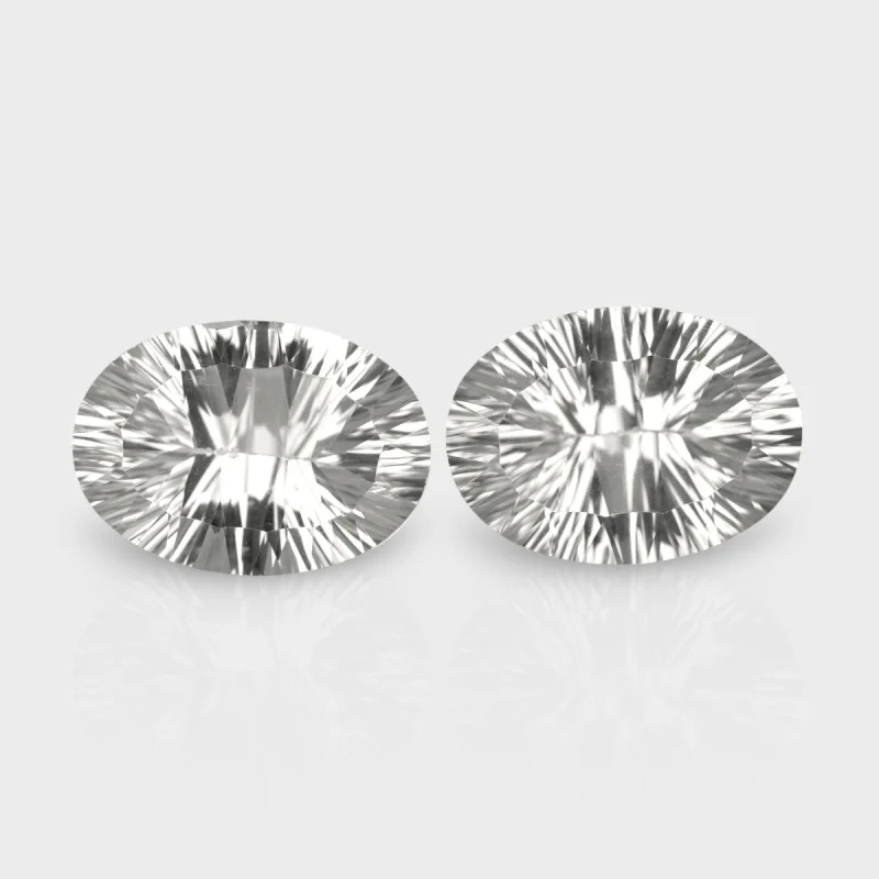 Crystal Quartz 18x13mm Concave Cut Oval AAA Matched Gemstones Pair - 181934